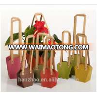 Waterproof Kraft Paper Basket Bag Potted Plant Containers Flower Carrier with Long Handle